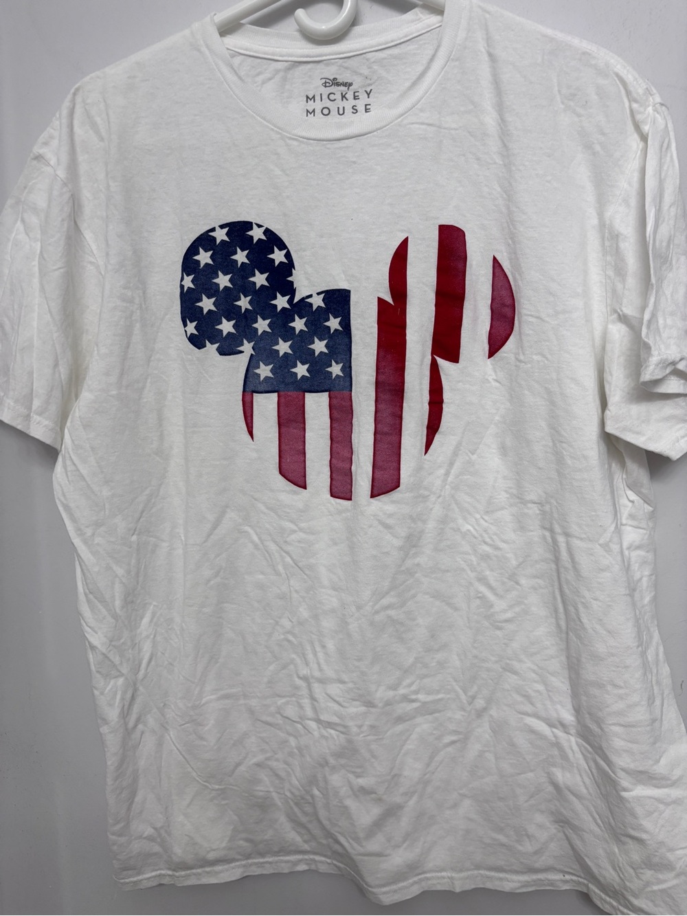 Disney Mickey Mouse Ears American Flag Graphic Tee - Red White Blue XL 48x26